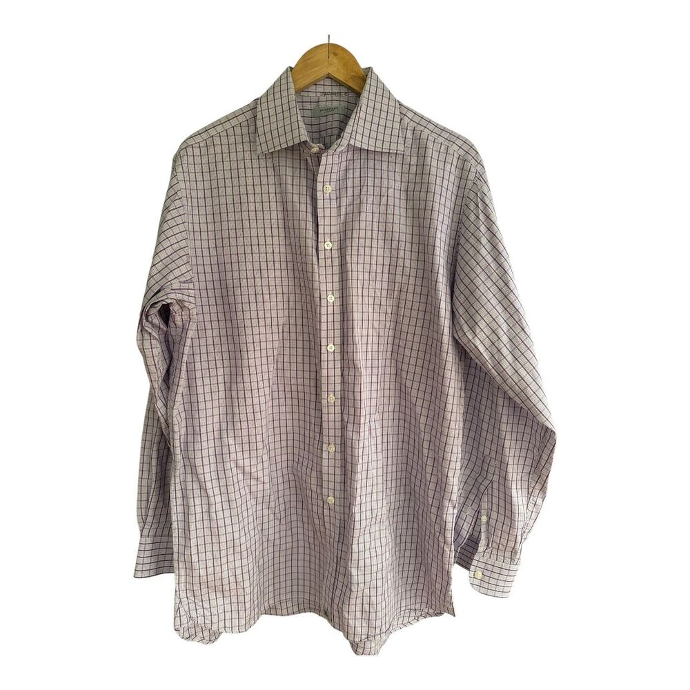 Burberry London Dress Shirt Men's Purple Check Pattern Button Up 16 1/2 42 UK